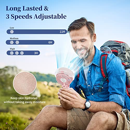 HandFan 2023 Upgraded Portable Misting Fan, 34ml Handheld Personal Mister Fan Rechargeable, Battery Operated Spray Water Mist Fan, Mini Electric Cooling Fans for Makeup Travel Outdoors Disney(Pink)