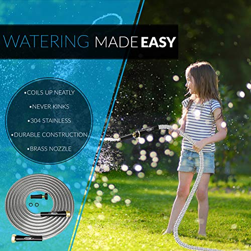TITAN Garden Hose 9FT - 304 Stainless Steel Metal Water Hose, Flexible, Kink-Free, Lightweight, Durable, Crush Resistant Fittings, Easy to Coil, 500 PSI