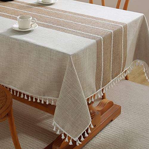 JIALE Table Cloth Rectangle Table, Heavy Duty Cotton Linen Waterproof Tablecloths Farmhouse Tablecloth, Soft and Wrinkle Free Table Cover with Tassels, Square, 55''x55'', 4 Seats