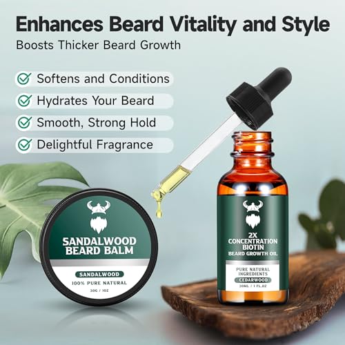 MistySprite Beard Growth Kit - 2X Concentration Biotin for Men, Natural Argan, Jojoba Oils and Vitamins (Cedarwood)