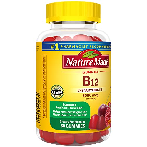 Nature Made Extra Strength Vitamin B12 Gummies, 3000 mcg per serving, B12 Vitamin Supplement for Energy Metabolism Support, 60 Gummy Vitamins, 30 Day Supply