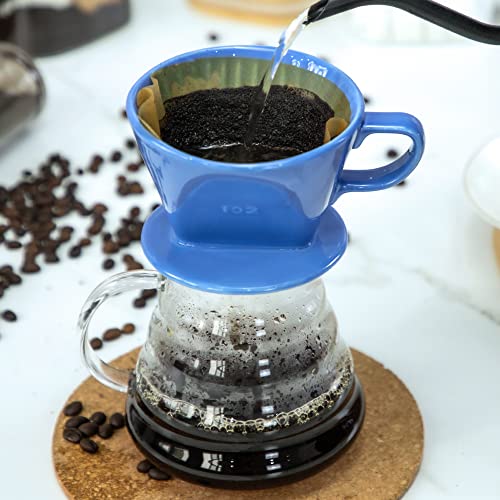 LHUKSGF Pour Over Ceramic - Coffee Dripper Ceramic Coffee Maker with 3 Holes Flat Bottom, Porcelain Slow Filter Cone for Travel, Camping, Office, Home, Coffee Maker Brew…