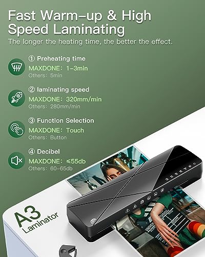 Laminator Machine A3 Laminating Machine - Hot and Cold Thermal Laminator 13 Inches with Laminating Sheets, 5-in-1 Lamination Machine with 6 Laminating Modes and Auto-Off for Home Office School