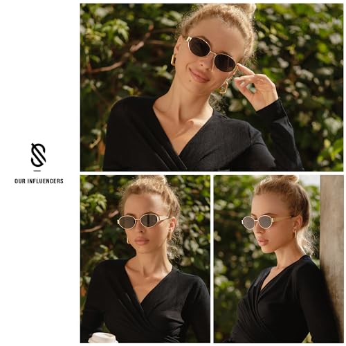 SOJOS Retro Oval Sunglasses for Women Men Trendy Sun Glasses Classic Shades UV400 Protection SJ1217 Gold/Grey Lens