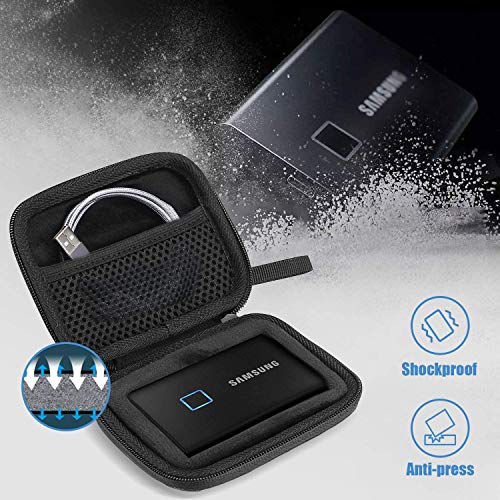 ProCase Hard Carrying Case Compatible for Samsung T7/ T7 Touch Portable SSD with 2 Cable Ties, Shockproof Travel Organizer for 500GB 1TB 2TB USB 3.2 External Solid State Drives -Black