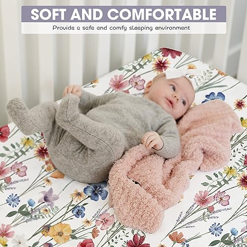 bimocosy Fitted Crib Sheets Girl Boy 4 Pack, Size 28"x 52" for Standard Crib and Toddler Mattresses, Super Soft Breathable Microfiber Baby Crib Mattress Sheet, Butterfly/Floral/Pink/Purple
