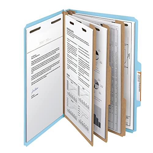 Smead 100% Recycled Pressboard Classification File Folder, 3 Dividers, 3" Expansion, Legal Size, Blue, 10 per Box (19090)