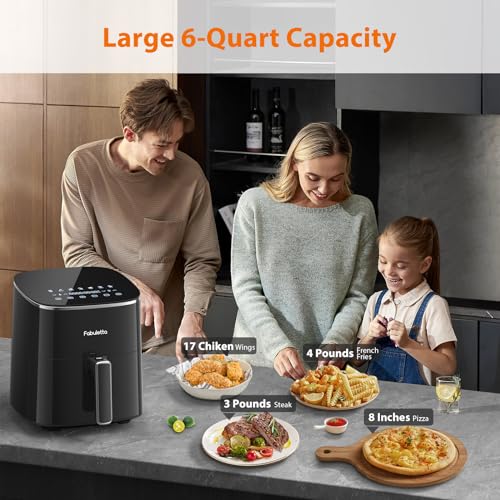 FABULETTA Air Fryer, 6 Quart Airfryer, White Air Fryers, 450F Max Crisp, 11-in-1 Functionality, Nonstick Basket, Diswasher Safe, Shake Reminder