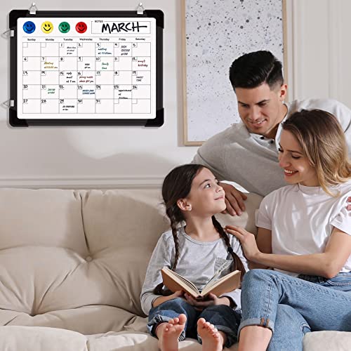 Polegas Dry Erase Whiteboard Calendar, Magnetic White Board Dry Erase Calendar, 16" X 12" Monthly Calendar Whiteboard for Wall, Small Double Side Board to Do List for Home, School, Office (Black)