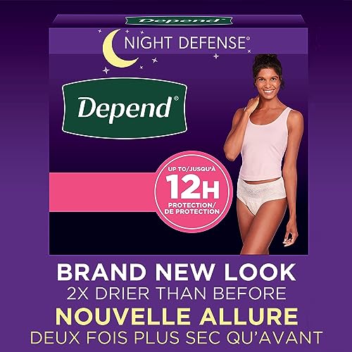 Depend Night Defense Adult Incontinence & Postpartum Bladder Leak Underwear for Women, Disposable, Overnight, Small, Blush, 16 Count, Packaging May Vary