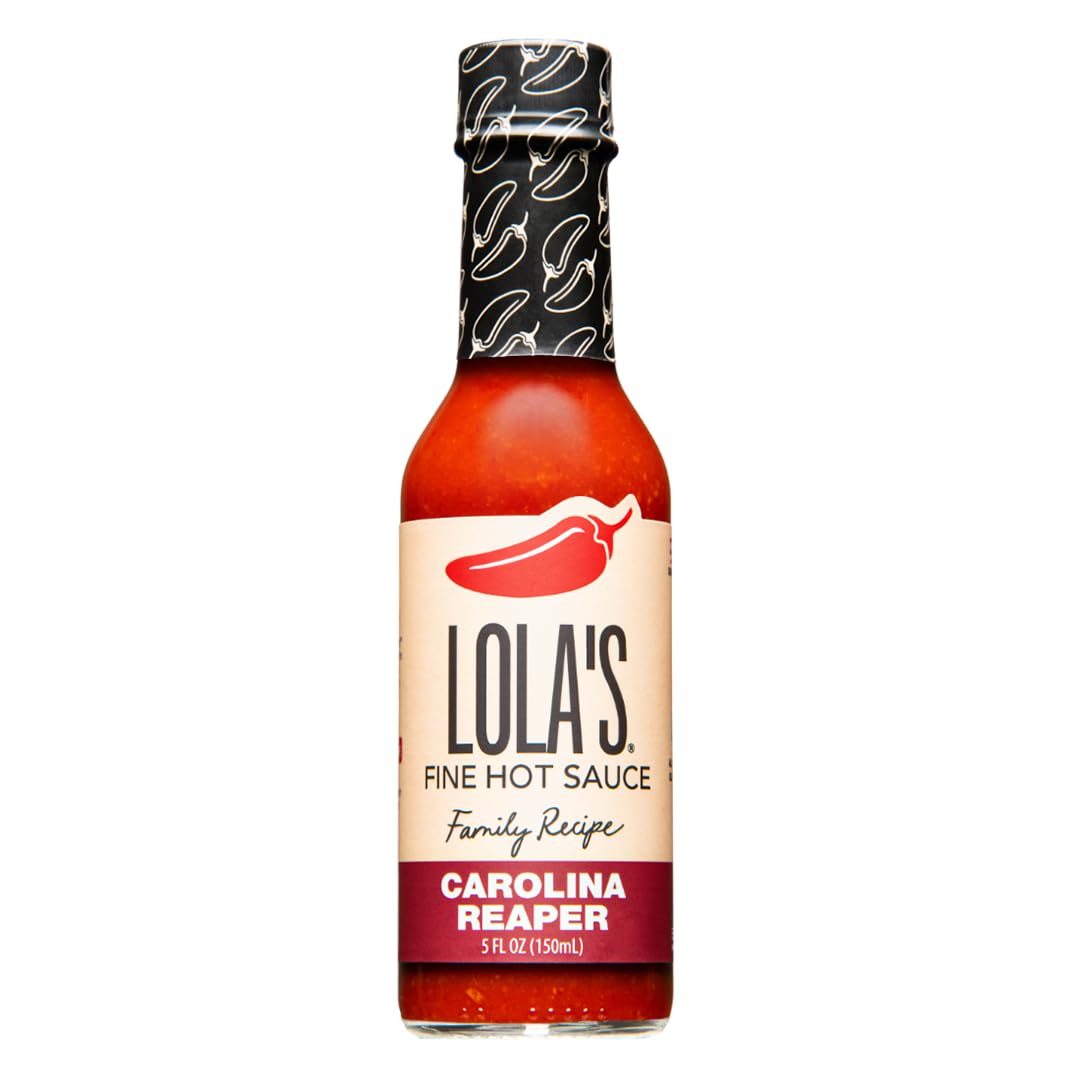Lola’s Carolina Reaper Hot Sauce | Made with Red Jalapenos & Carolina Reaper Peppers | 0 Calories, 0g Fat, Low Sodium | All-Natural, Keto, Gluten-Free | 5 Fl Oz (Pack of 1)