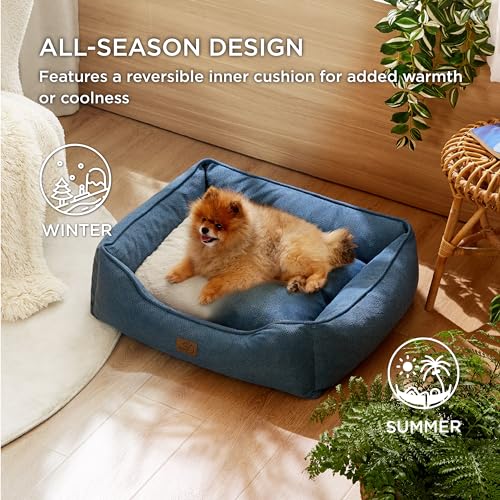 Bedsure Washable Dog Bed for Small Dogs - Waterproof All-Season Foam Puppy Beds, Orthopedic Rectangle Cuddle Indoor Cat Beds with Removable Zipper Cover, 25x21x8inches, Blue