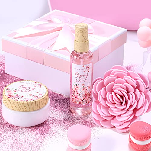 Gift Baskets for Women Cherry Blossom Bath Gift Set with Bubble Bath,Body Lotion Spa Kit for Women Mothers Day Gifts for Mom