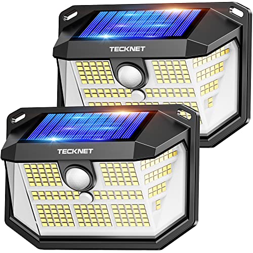 TECKNET 231 LED Solar Lights for Outside, 2 Pack 300°Solar Motion Lights Outdoor with 3 Lighting Modes, IP65 Waterproof PIR Outdoor Motion Sensor Light for Front Door, Fence, Garden, Yard, Garage