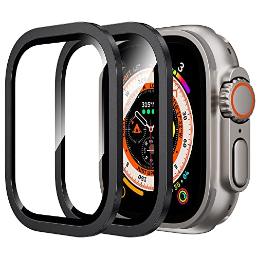 WSKEN for Apple Watch Ultra 2/Ultra Screen Protector 49mm,9H Tempered Glass + Titanium Alloy Frame, [Keep Original] [Touch Sensitive] Lightweight Protective Glass Film for iwatch Ultra 2 Pack,Black