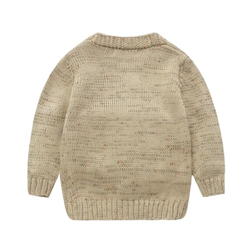 Mud Kingdom Toddler Girl Sweater Knitted Cardigan V-Neck Button Up Ribbed Cuff Hem Outerwear Apricot 3T