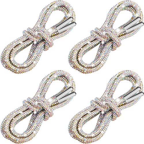 Juinte 4 Piece Rhinestone Shoe Laces Crystal Glitter Rope Bling Hoodie String Rhinestone Glitter Rope for Sneakers Sweatpants (AB Color)