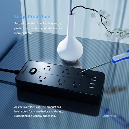 Power Strip Surge Protector with USB Ports (3A&1C),6FT Extension Cord, 6 AC Outlets, 1700 Joules Protection - Compact & Wall-Mountable, Ideal for Home, Office & Dorm (Bright Black)