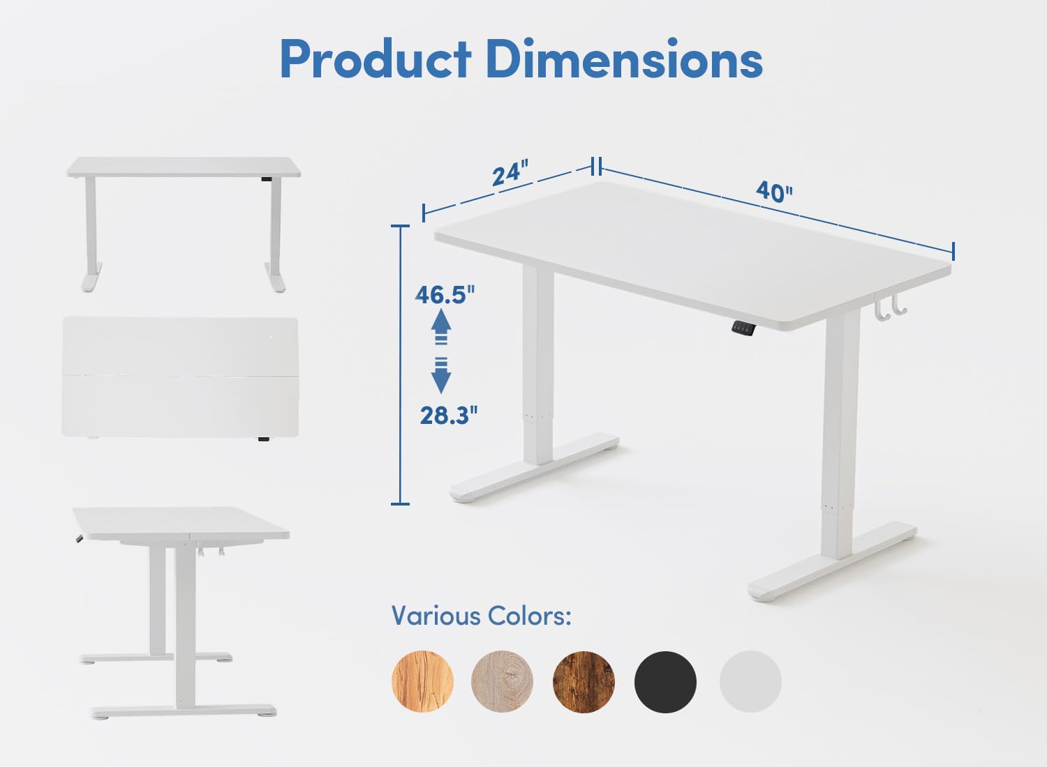 BANTI 40'' Standing Desk, Electric Stand up Height Adjustable Home Office Table, Sit Stand Desk with Splice Board, White