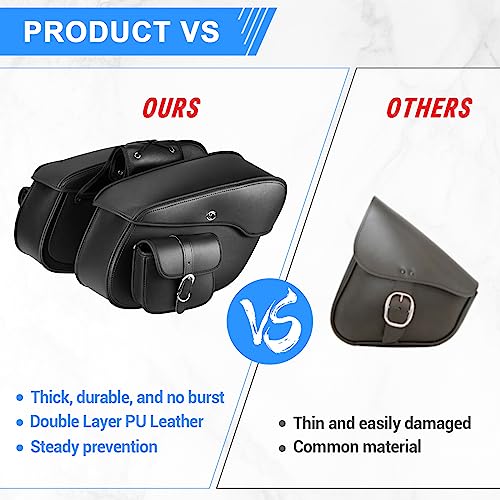 OXMART Motorcycle Saddlebags, Large Capacity Saddle Bags, Waterproof PU Leather Side Bags with White Stitching Quick-release PU Universal for Sportster Shadow Softail Dyna V-star-Upgrade Style