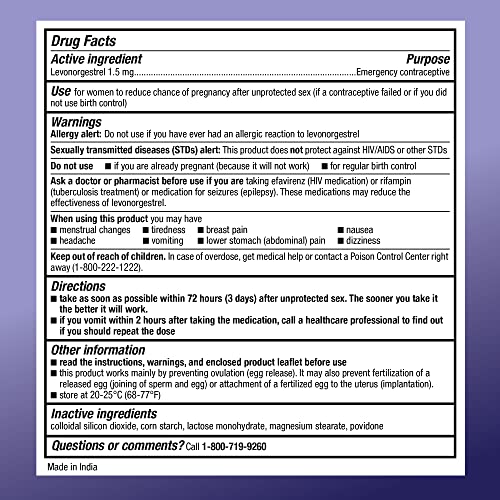 Amazon Basic Care Levonorgestrel 1.5 mg – Emergency Contraceptive Tablet, Morning After Pill, 1 Count (Compare to Plan B One-Step)