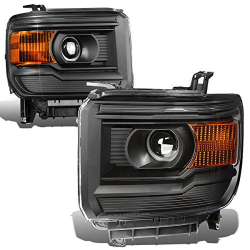 DNA Motoring HL-OH-GMCS14-BK-AM Black Housing Amber Side Projector Headlight [For 14-17 GMC Sierra ]