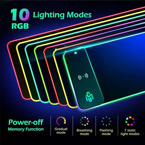 GIM RGB Gaming Mouse Pad with 15W Wireless Charging, LED Mouse Pad with 10 Light Modes, Extra Large Mousepad 800x300x4MM, Non-Slip Rubber Base Computer Keyboard Mat for Gaming, Desk (Big Logo)