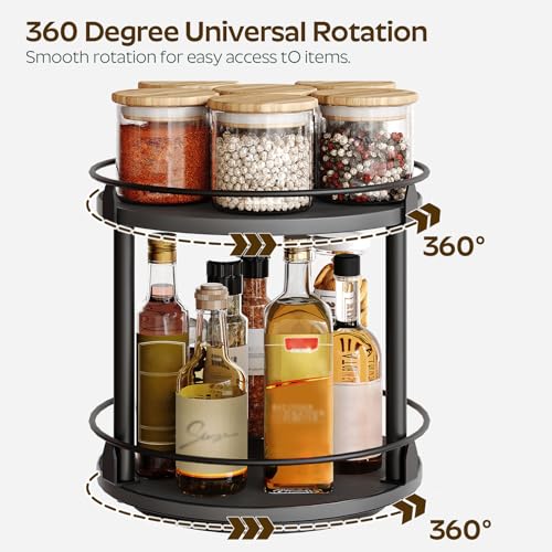 YATINEY Lazy Susan Organizer, Rotating Spice Rack, 2 Tier Spice Turntable Organizer, Industrial Turntable Spice Holder, for Kitchen Countertop and Cabinet, Compact and Versatile, Black SR22BK