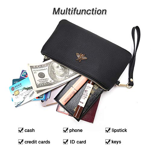 imeetu Women's Wristlet Clutch Purse Leather Cell Phone Wallet Handbag with Wrist Strap(light brown)