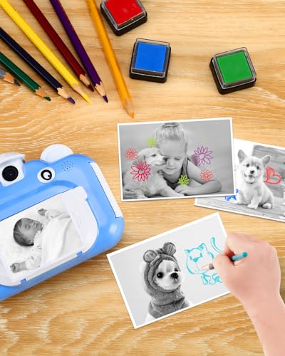 Barchrons Instant Print Digital Kids Camera 1080P Rechargeable Kids Camera Video Camera with 32G SD Card for 6-12 Years Old Birthday Gift