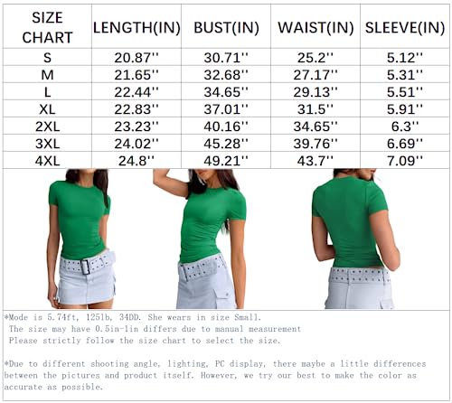 Abardsion Women's Casual Basic Going Out Crop Tops Slim Fit Short Sleeve Crew Neck Tight T Shirts (Dark Green, L)