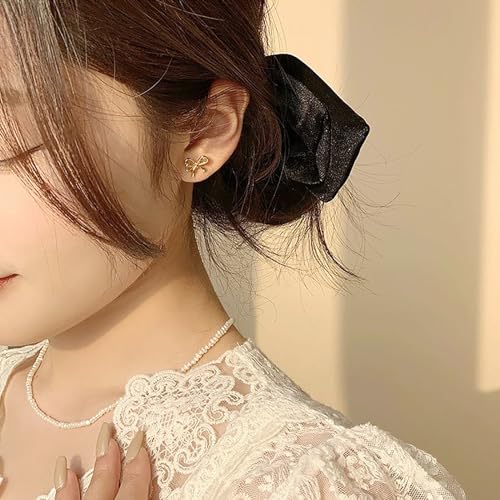 S925 Bow Earrings for Women Trendy, Small Cute Statement Ribbon Stud Earrings for Women Gold