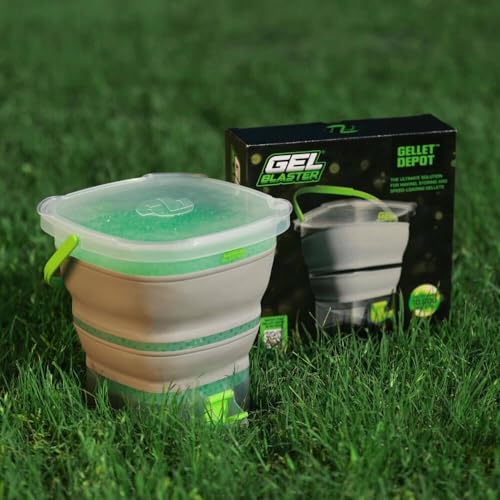 Gel Blaster Gellet Depot - Portable & Collapsible Ammo Storage Tub, Fast Loading Nozzle & Strainer - Hydrates & Stores 10,000 Water Based Gellets - Toy Gel Blasters Accessories