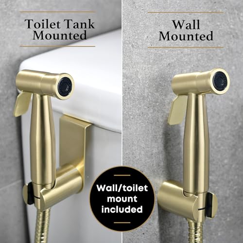 Purrfectzone Bidet Sprayer for Toilet, Handheld Bidet Sprayer Kit, Easy-to-Install Toilet Bidet Sprayer Set, Hand Held Stainless Steel Bidet with Adjustable Flow, Cloth Diaper Sprayer-Brushed Gold