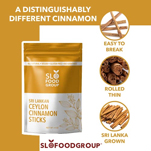 Slofoodgroup Ceylon Cinnamon Sticks - Pure Ceylon Cinnamon Quills 5 Inch Cut Cinnamon Spice from Sri Lanka, True Cinnamon - Cinnamomum Verum, 1 OZ.