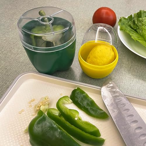 Magicaleast 2PCS Fruit and Vegetable Shaped Savers Lemon and Green Pepper Storage Containers for Fridge Vegetable Crisper Makes Food Stays Fresh Longer