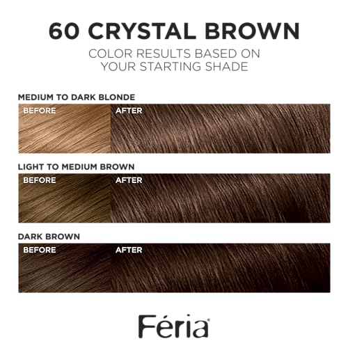 L'Oreal Paris Feria Multi-Faceted Shimmering Permanent Hair Color, 60 Crystal Brown (Light Brown), Pack of 1, Hair Dye