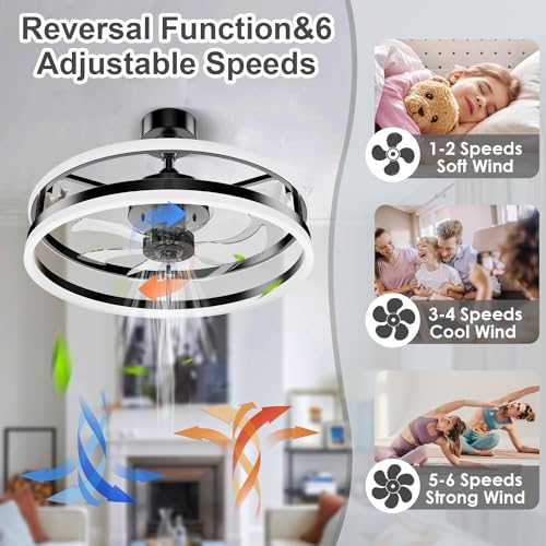 STROLITE Fandelier Ceiling Fans with Lights and Remote, 19.7inch Modern Bedroom Ceiling Fan(6 Speed&Timing), 3000K-6000K Dimmable LED Light, Smart Ceiling Fan with Light for Kitchen (Black)