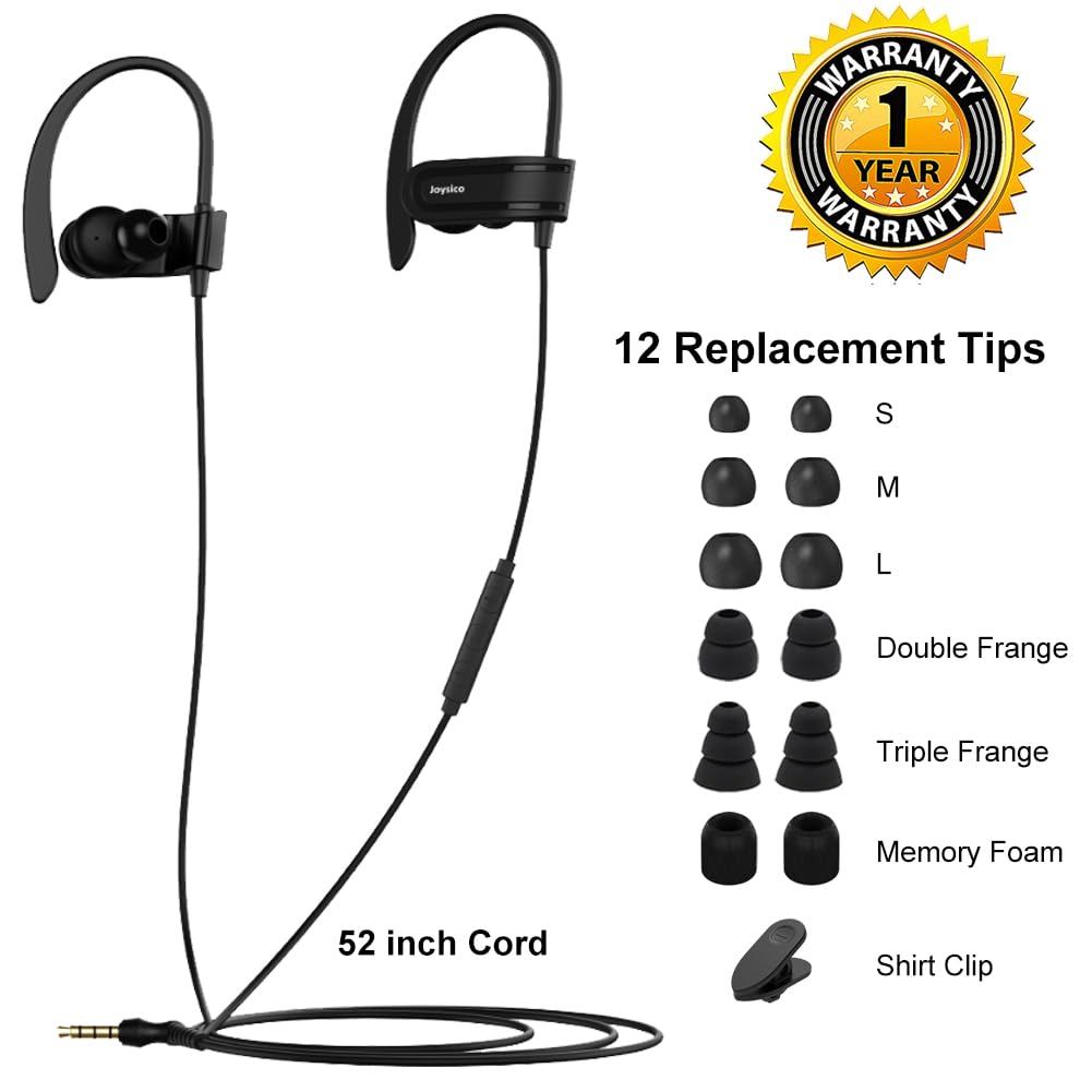 Joysico Wired Over The Ear Earbuds with Microphone Volume Control Ear Hook and Case, Sweatproof Sport Earphones for Running Exercise Gym Workout, Wrap Around Headphones for Cellphones, Laptop, Tablet