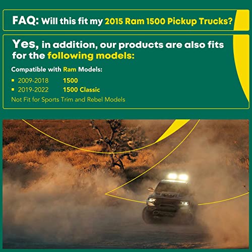 YHTAUTO OE Factory Style Fender Flares w/Hardware Kit Replacement for Dodge Ram 1500 2009-2018, Ram 1500 Classic 2019-2022, Matte Black Wheel Flare Cover Protector, Set of 4, Front & Rear