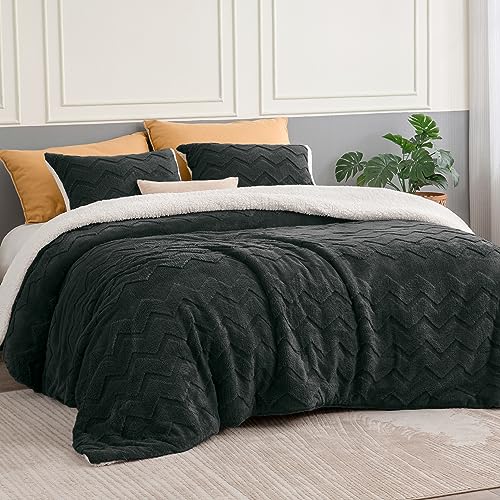 BEDELITE Fluffy Twin Comforter Set - Super Soft Sherpa Black Comforter for Twin Size Bed, Luxury Warm Bedding Set for Winter, Fuzzy Bed Set 2 piece (1 Comforter, 1 Pillowcase)
