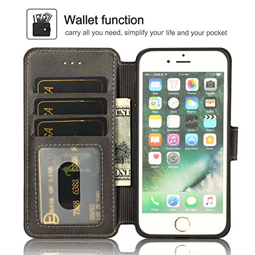 QLTYPRI for iPhone 6 Plus iPhone 6S Plus Case Premium PU Leather Simple Wallet Case TPU Bumper Card Slots Kickstand Magnetic Closure Shockproof Flip Cover - Black