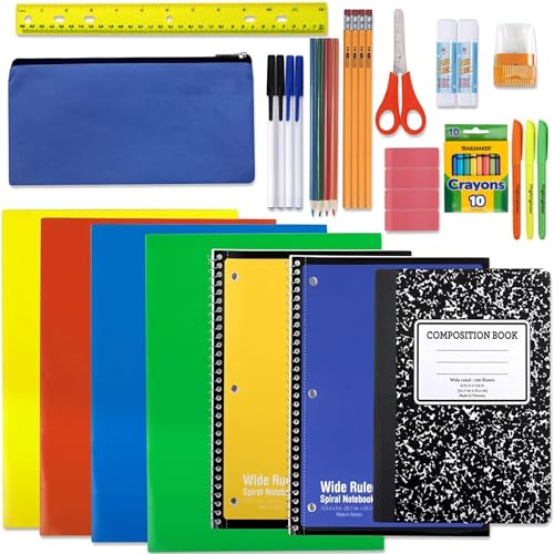 Trail maker 45 Piece School Supply Kit Grades K-12 - School Essentials Includes Folders Notebooks Pencils Pens and Much More!