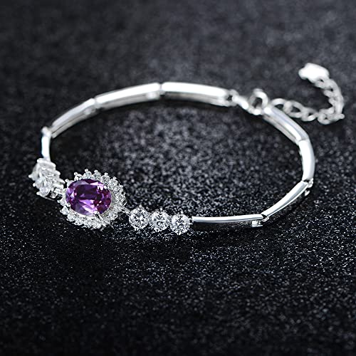 JIANGXIN 16+4cm Princess Diana Royal Engagement Dark Purple Amethyst Diamond CZ 925 Sterling Silver Bracelet Platinum Plated Fine Women Jewelry