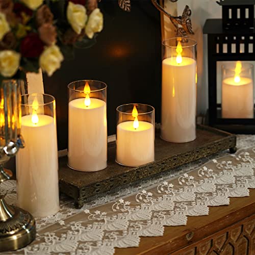 Homemory Amber Flickering Flameless Candles, Battery Operated Acrylic LED Pillar Candles with Remote Control and Timer, Set of 5