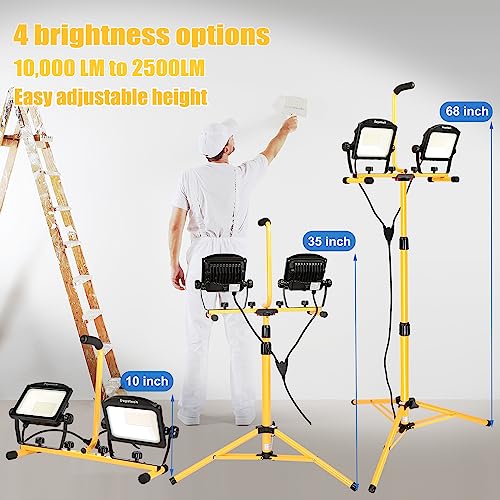 DAYATECH 10000 Lumen Dual-Head LED Work Light with Metal Telescopic Tripod Stand,10 Ft Power Cord
