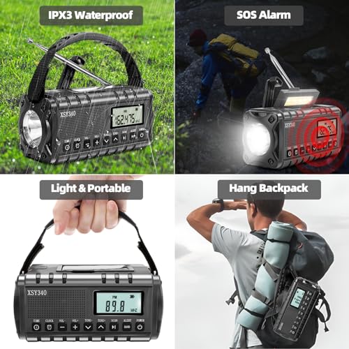 Emergency Crank Weather AM/FM Radio with 2 Solar Panels 5 Charging Modes NOAA Weather Scan 3 Modes Flashlight Cell Phone Charger SOS Alarms for Home Outdoor (Gray)
