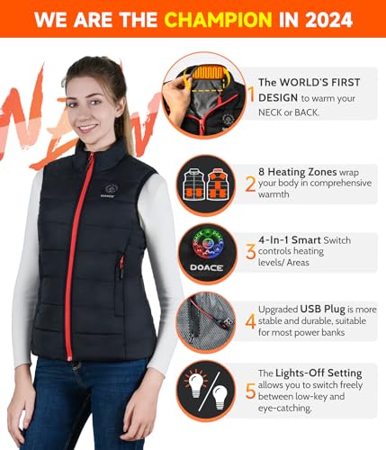 DOACE® Upgraded Heated Vest for Women, Smart Electric Heating Vest, Women’s Lightweight heated Jacket (Battery Not Included) (X-Small)