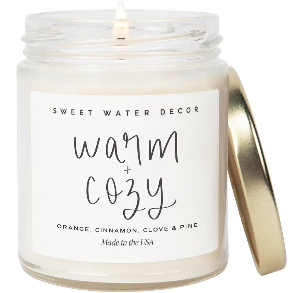 Sweet Water Decor Warm and Cozy Candle - Pine Cinnamon & Fir Winter Scented Orange Candle - Scented Soy Candles for Home with 40 Hour Burn Time - 9oz Clear Jar Winter Candle Made in the USA