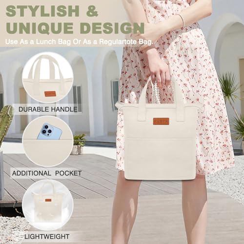 KUBYA Lunch Box for Women, Lunch Bag for Women Men Adult Simple Lunchbox Reusable Lunchbag Insulated Lunch Boxes Large Capacity Cute Lunch Tote Bag, with Food Storage Bags for Work, Office or Picnic